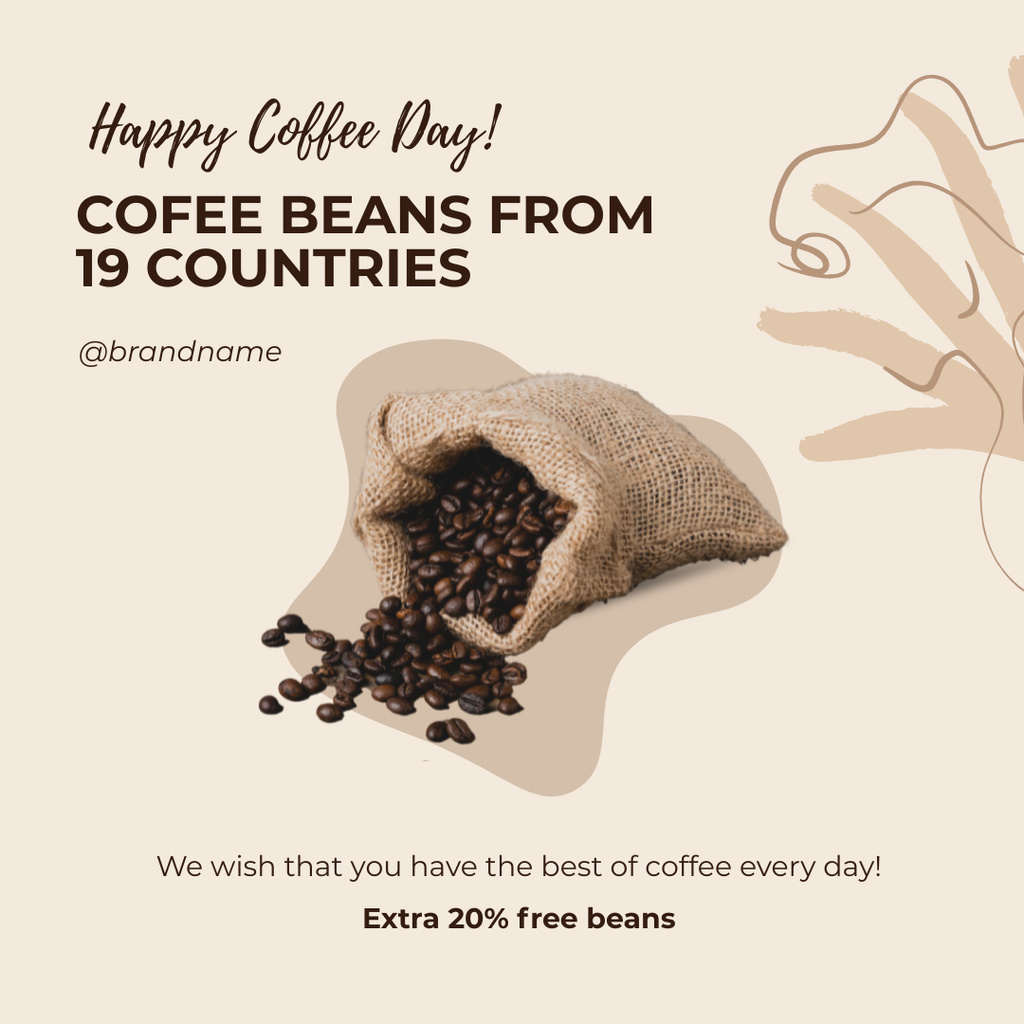 Roasted Coffee Beans in Burlap Sack Instagram Design Template