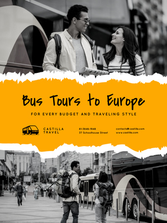 Bus Tours Offer with Travellers in City Poster US Design Template