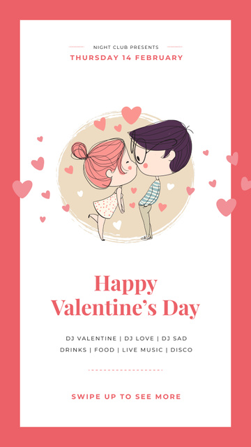Valentines Invitation with Happy kissing Couple Instagram Story Design Template