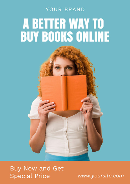 Online Book Sale Announcement with Аttractive Woman Poster A3 Design Template