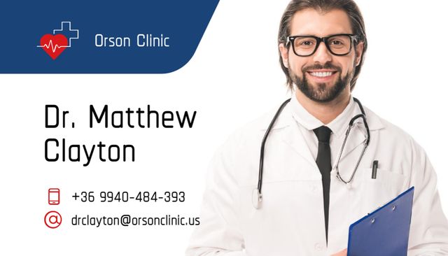 Contact Details of Doctor With Stethoscope Business Card US tervezősablon