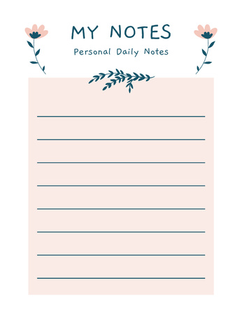Personal Daily Planner with Cute Flowers Notepad 107x139mm tervezősablon