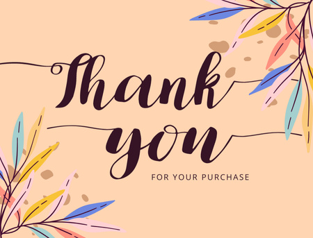 Short Thankful Quote with Multi-colored Twigs Thank You Card 4.2x5.5in Design Template