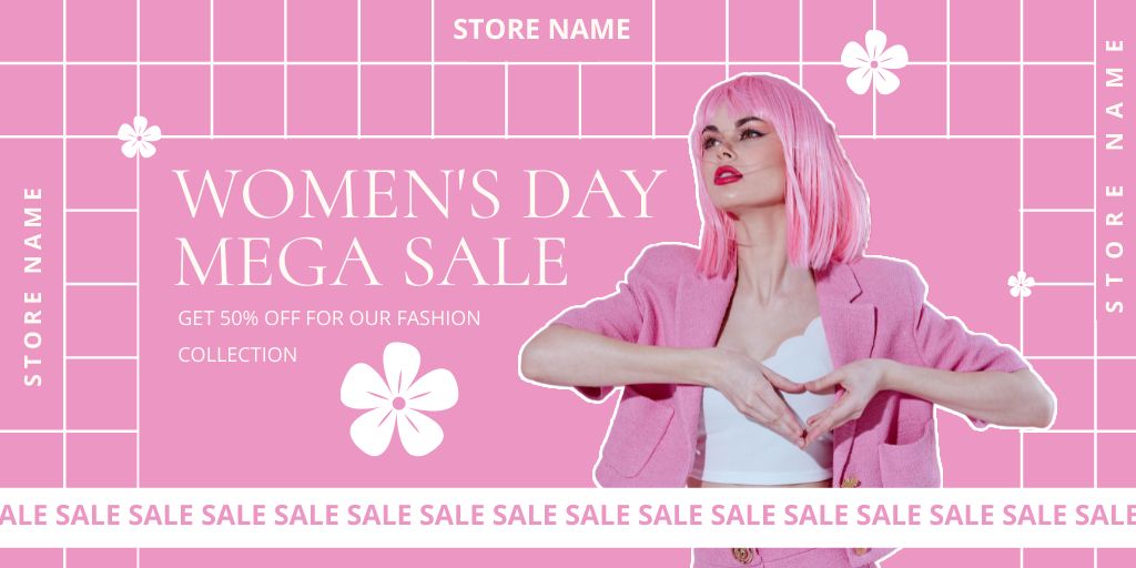 Platilla de diseño Mega Sale on Women's Day Twitter