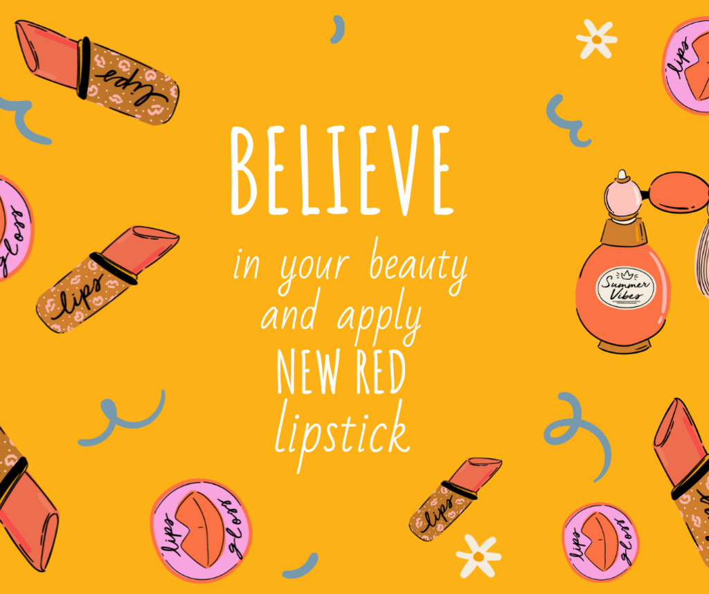 Ontwerpsjabloon van Facebook van Beauty Ad with Lipsticks and Perfume