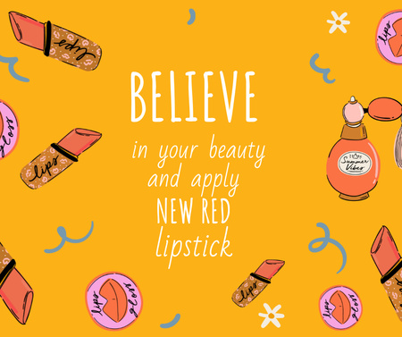 Platilla de diseño Beauty Ad with Lipsticks and Perfume Facebook