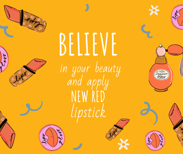 Beauty Ad with Lipsticks and Perfume Facebook Modelo de Design