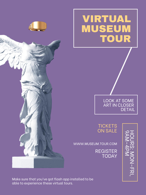 Virtual Museum Tour Announcement with Winged Sculpture Poster 36x48in Modelo de Design