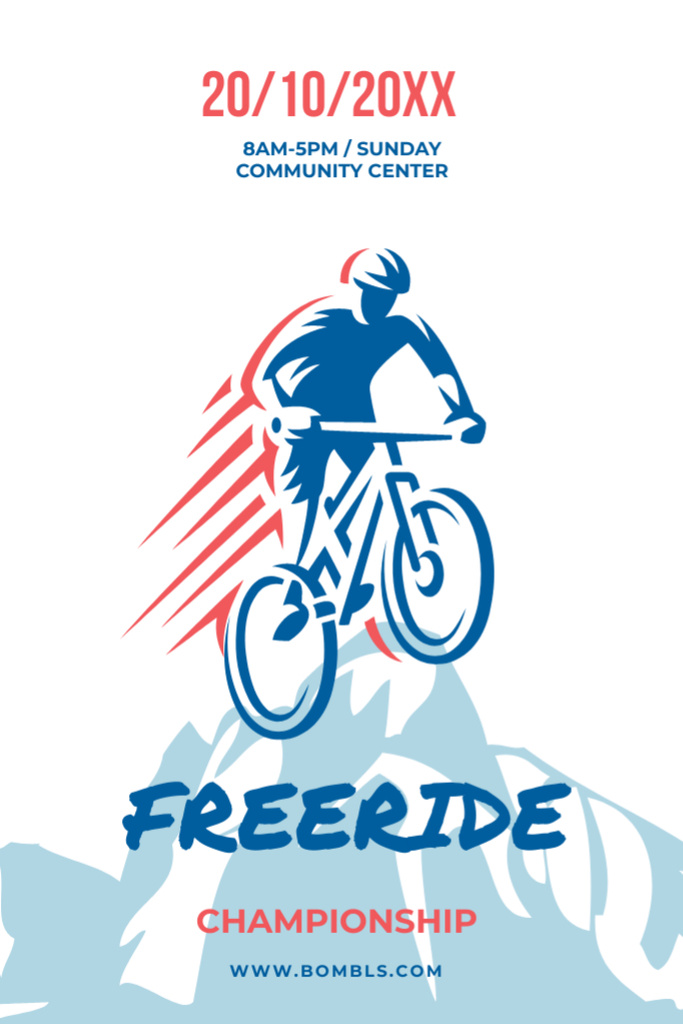 Freeride Championship Ad with Illustration of Cyclist in Mountains Flyer 4x6in Tasarım Şablonu