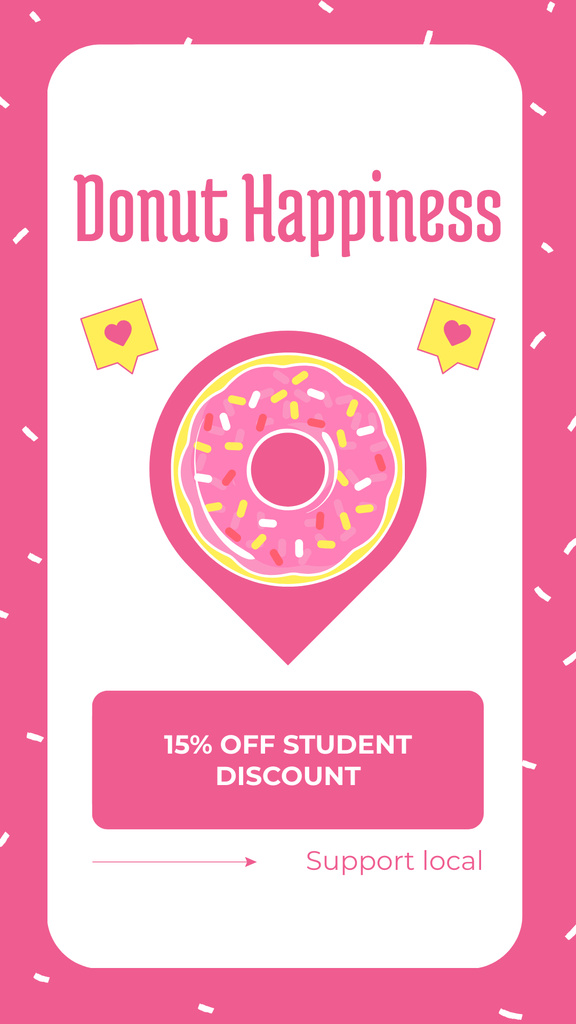 Offer of Doughnut in Shop with Illustration of Pink Donut Instagram Story Tasarım Şablonu