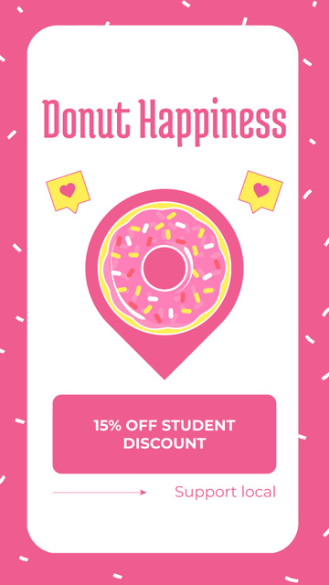 Offer of Doughnut in Shop with Illustration of Pink Donut Instagram Story – шаблон для дизайну