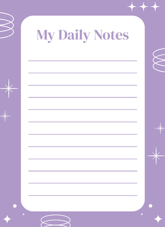 Designvorlage Abstract Daily Planner in Purple With Stars für Notepad 4x5.5in