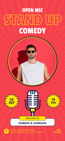 Modèle de visuel Annonce d'événement à microphone ouvert avec un homme portant des lunettes de soleil - Snapchat Geofilter