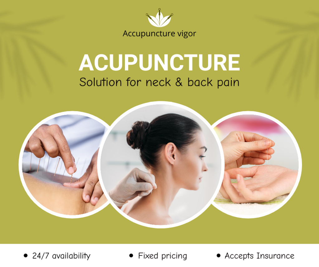 Plantilla de diseño de Personalized Acupuncture Treatments For Back And Neck Offer In Green Facebook 