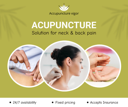 Personalized Acupuncture Treatments For Back And Neck Offer In Green Facebook Design Template