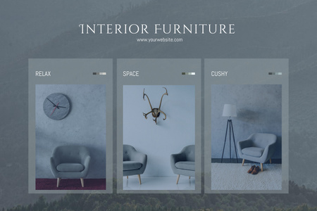 Інтер'єрні меблі для відпочинку на сірому Mood Board – шаблон для дизайну