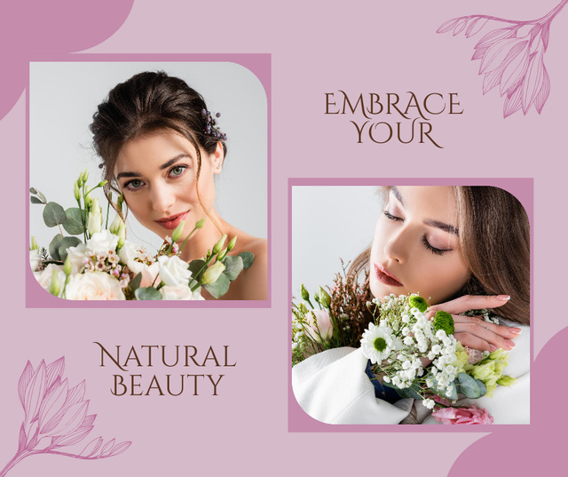Collage with Young Women with Flowers Facebook Design Template