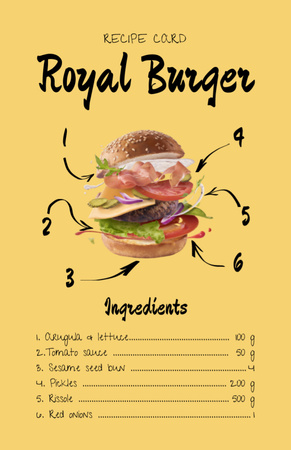 Modèle de visuel Énorme burger ingrédients de cuisine - Recipe Card