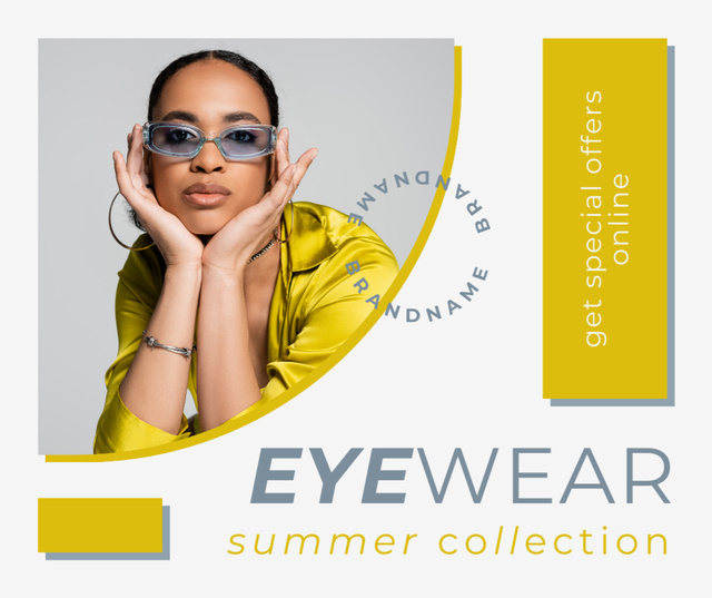 Plantilla de diseño de Eyewear Collection Sale on Grey and Yellow Ad Facebook 