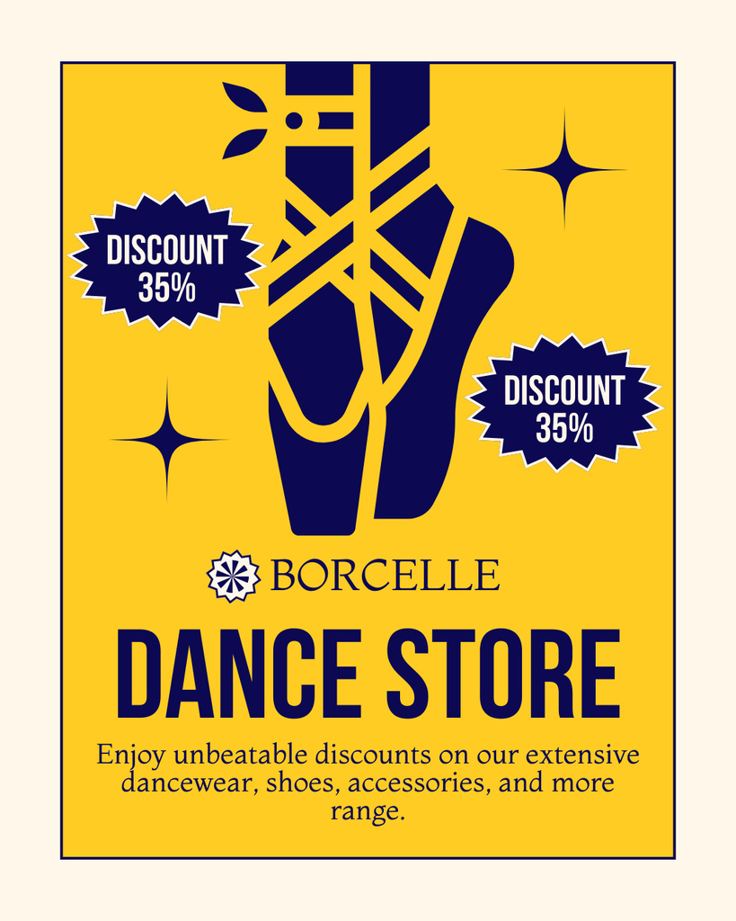 Dance Store Ad with illustration of Pointe Shoes Instagram Post Vertical Modelo de Design