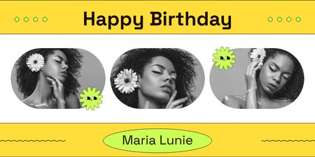 Kollaasi mustavalkoisilla valokuvilla afroamerikkalaisesta syntymäpäivätytöstä Twitter Design Template