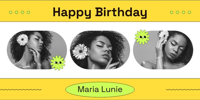 Collage with Black and White Photos of African American Birthday Girl Twitterデザインテンプレート