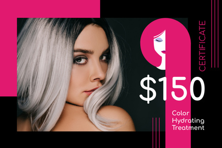 Designvorlage Friseursalon-Angebot mit Frau mit gefärbtem Haar für Gift Certificate