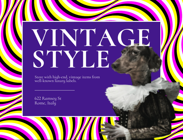 Designvorlage Funny Cute Dog in Retro Costume für Postcard 4.2x5.5in