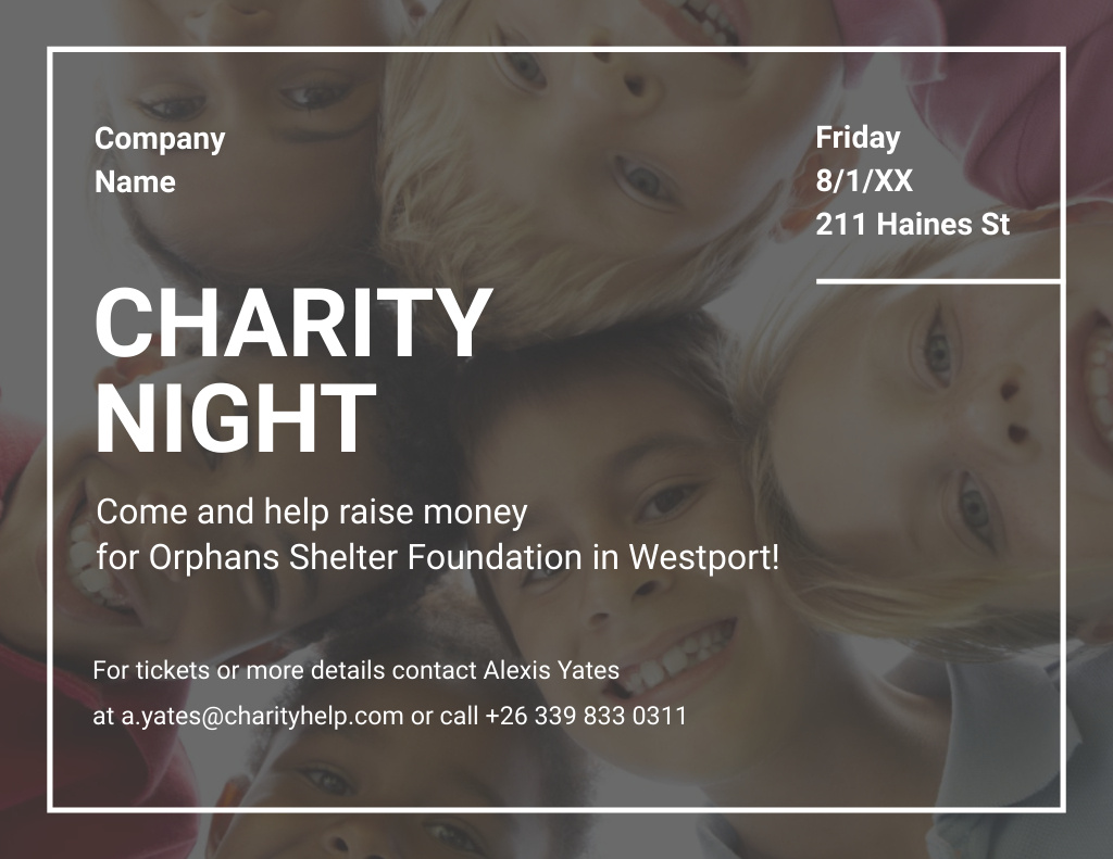 Charity Night with Kids Flyer 8.5x11in Horizontal Design Template