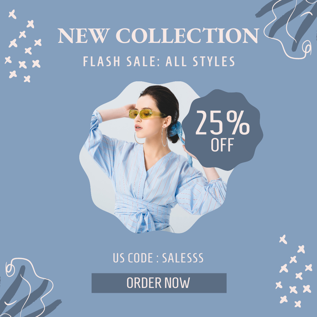 Flash Sale of New Fashion Collection In Blue Instagram Tasarım Şablonu
