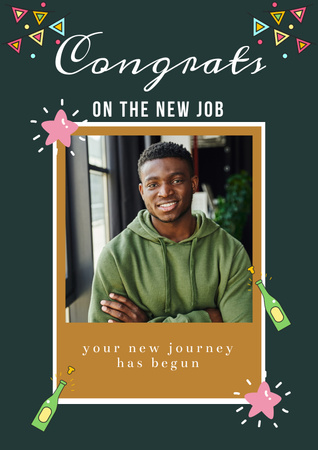Designvorlage Grüße für den neuen Job an den jungen Afroamerikaner für Poster