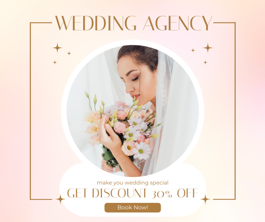 Wedding Agency Ad with Bride Holding Wedding Bouquet Facebook Tasarım Şablonu