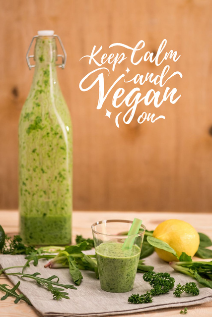 Vegan Lifestyle concept with Green Smoothie Pinterest tervezősablon