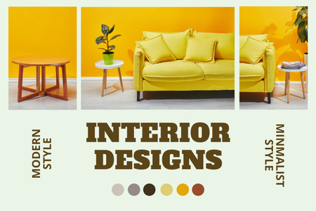 Modern Minimalist Yellow Interior Design Mood Board Design Template