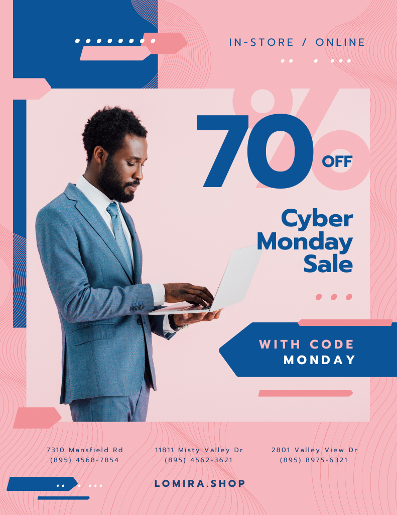 African American Man Buying on Cyber Monday Poster 8.5x11in Šablona návrhu