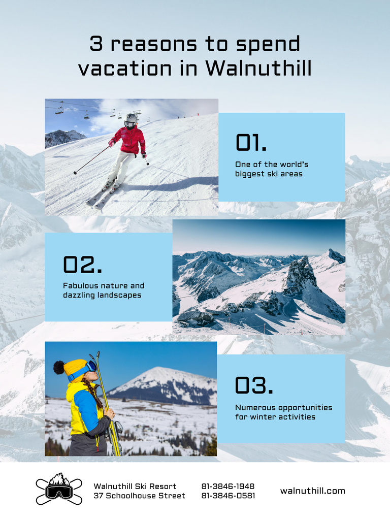 Mountains Resort Invitation with Snowboarder on Snowy Hills Poster US Modelo de Design