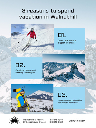 Ontwerpsjabloon van Poster US van Mountains Resort Invitation with Snowboarder on Snowy Hills
