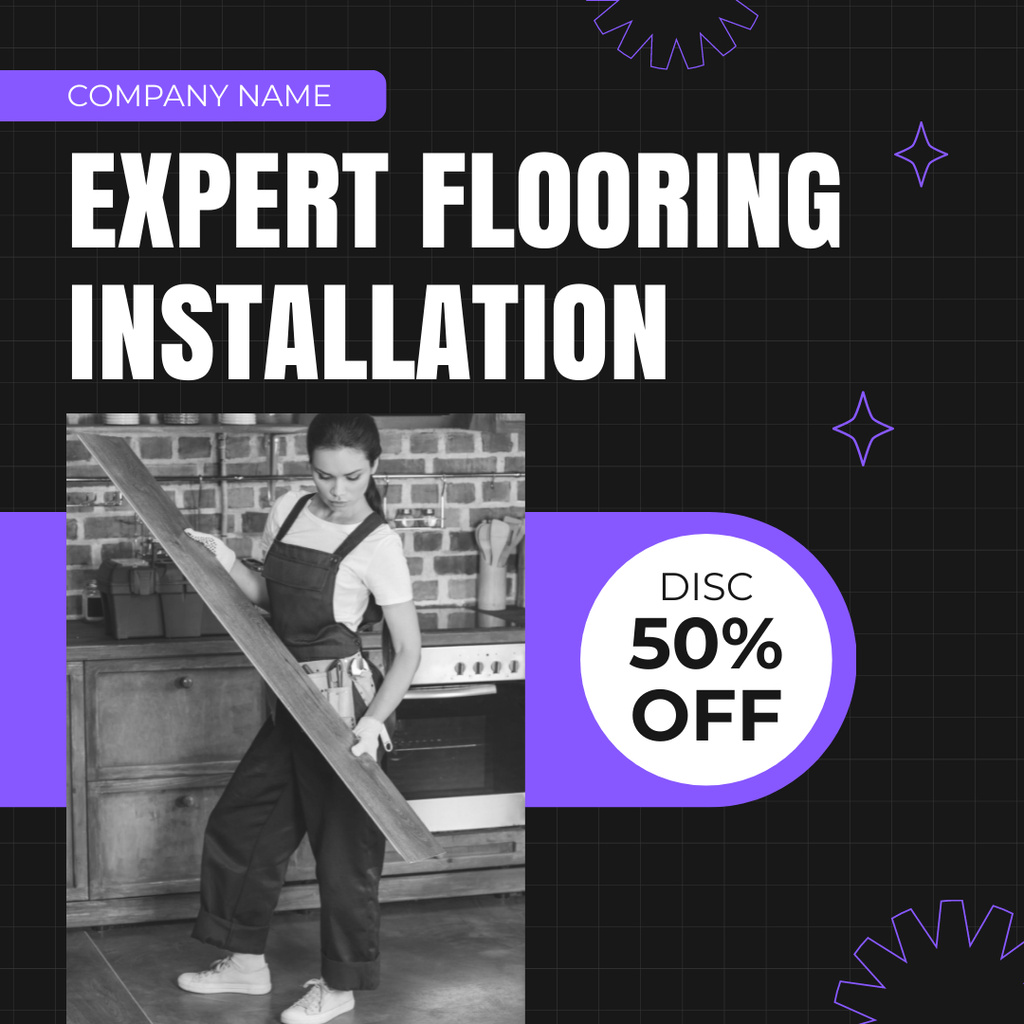 Flooring Installation with Woman Repairman Instagram ADデザインテンプレート