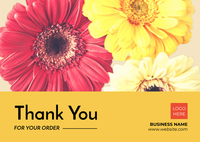Thank You Message with Gerbera Flowers Card Design Template