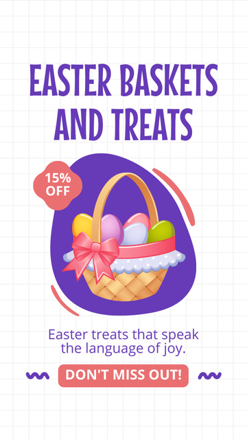 Easter Baskets Promo with Illustration of Basket Instagram Story Πρότυπο σχεδίασης