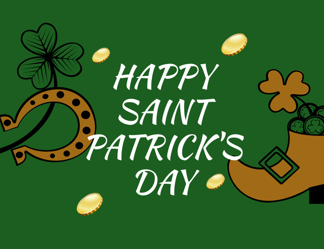 Wishes of Luck for St. Patrick's Day with Horseshoe Thank You Card 5.5x4in Horizontal Πρότυπο σχεδίασης