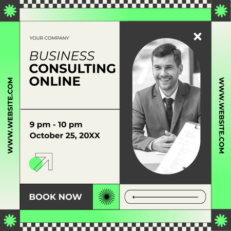 Platilla de diseño Online Business Consulting Services with Smiling Businessman LinkedIn post