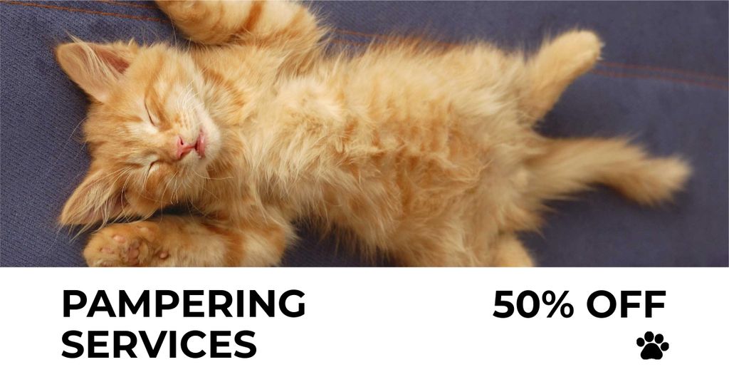 Ontwerpsjabloon van Facebook AD van Pets Pampering Services Offer with Sleeping Kitty