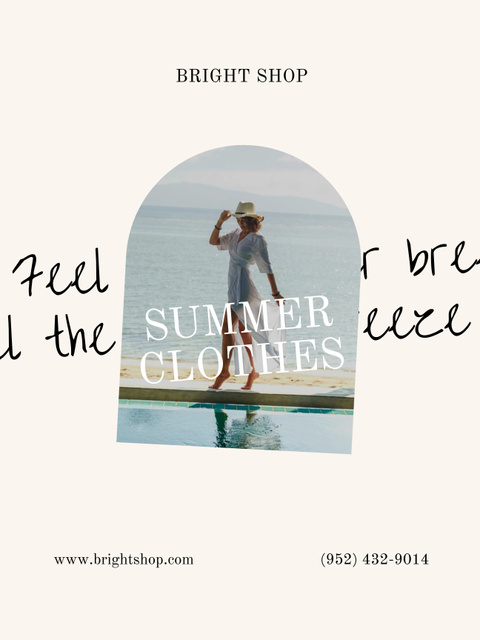 Summer Clothes and Beachwear Sale Ad on Beige Poster US Design Template