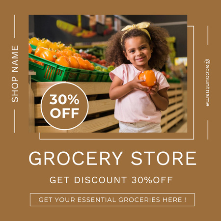 Discount For Veggies And Fruits In Supermarket Instagram Design Template