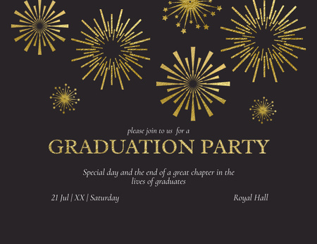 Graduation Party Announcement With Fireworks Invitation 13.9x10.7cm Horizontal Design Template