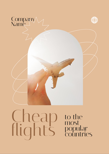 Cheap Flights Ad with Airplane in Hand Flyer A4 Design Template