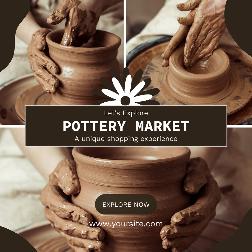 Pottery Market With Clay Pot Forming Process Instagram Tasarım Şablonu