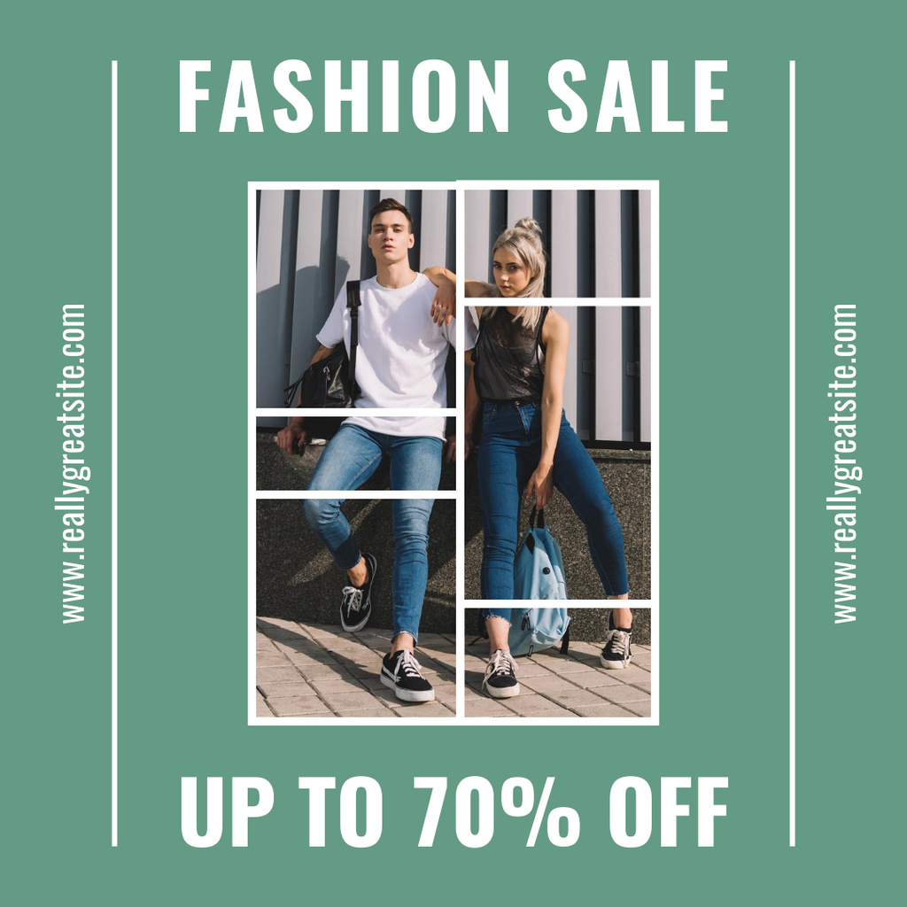 Fashion Collection Sale with Stylish Couple on Street Instagram Design Template