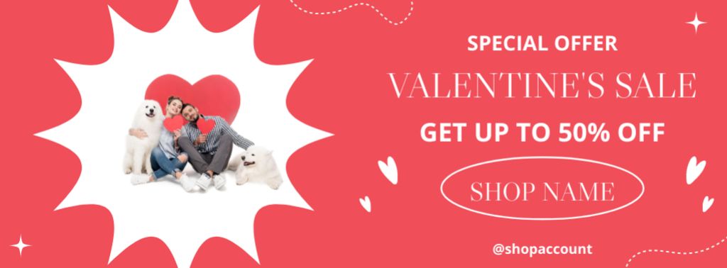 Valentine's Day Sale with Couple in Love and Dogs Facebook cover Design Template
